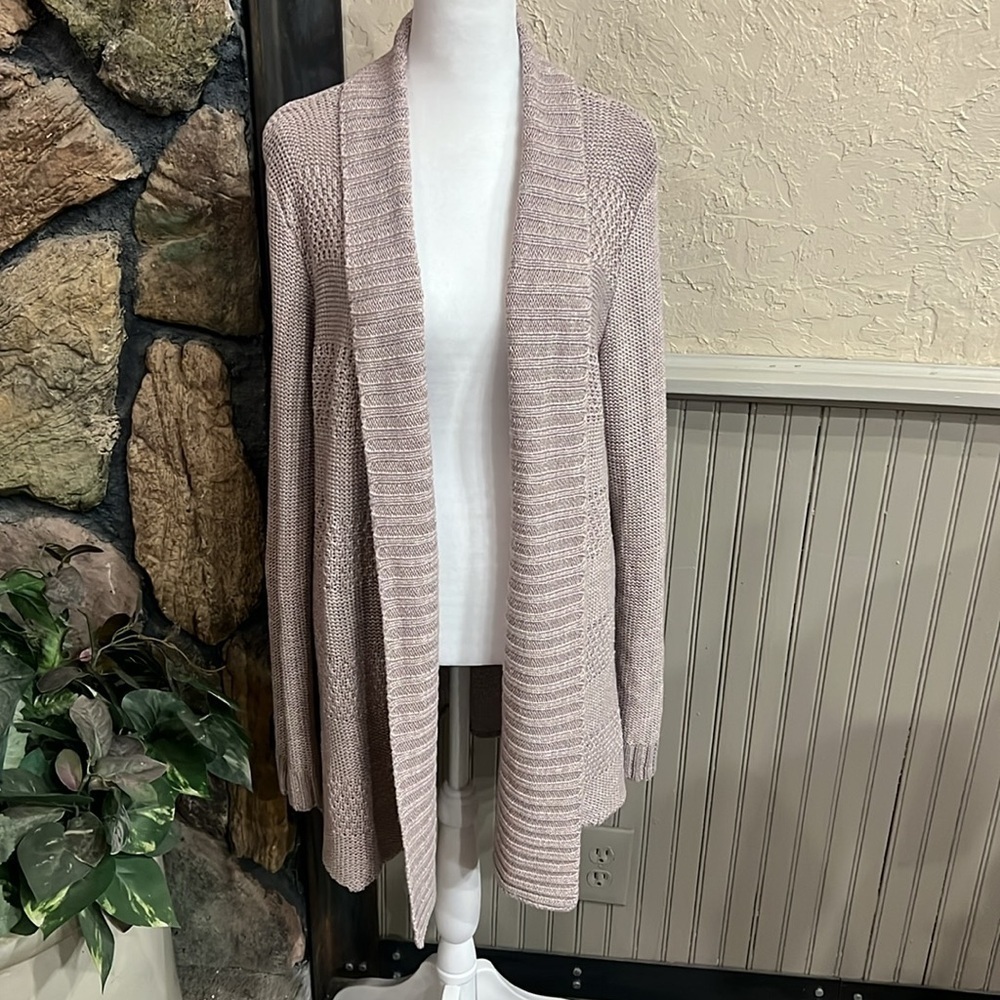 Beige Open-Front Cardigan with Shawl Collar